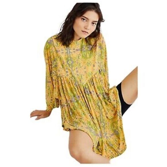 NEW Free People Sz S This Is It Tunic Top Sun Faded Printed Billowy Kimono - Picture 2 of 12